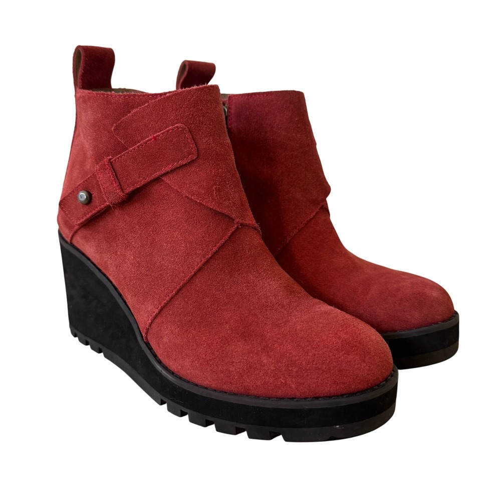 Eileen Fisher‎ Tinker Suede Wedge Booties Red Platform Ankle Boots 6 Classic